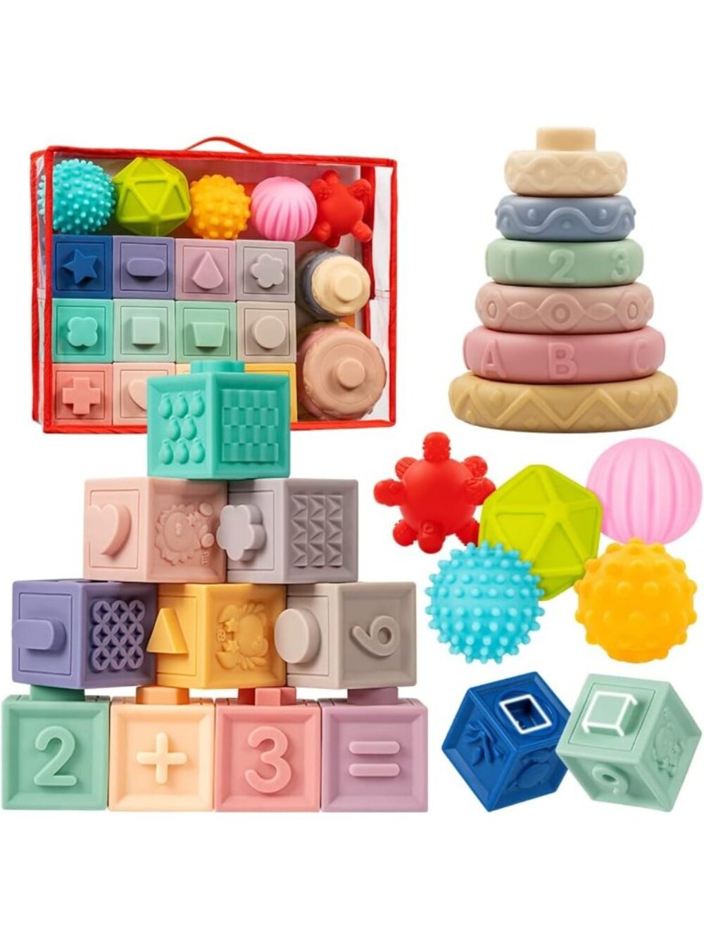 Montessori Baby Toys 6-12 Months | Stacking Blocks, Teething Toys & Sensory